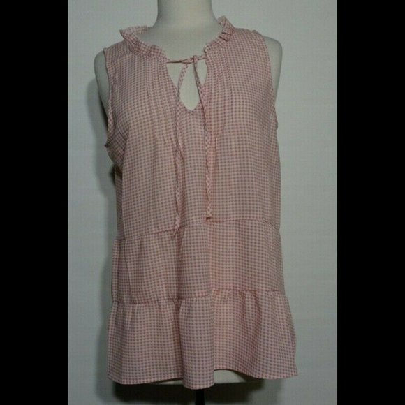 Sanctuary Size L Romy Pink & White Gingham Sleeveless Tiered Top Blouse - Picture 2 of 9
